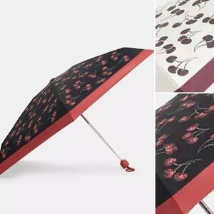 NWT COACH Cherry Print mini UV Umbrella Black or White